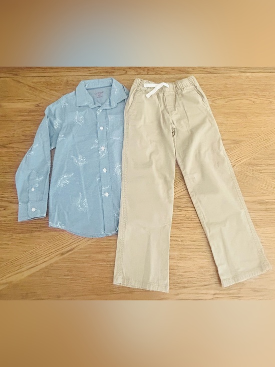 Cat & Jack Other - Light Blue Dinosaur Button-Down Shirt and Khaki Pants Set for Boys Size 6-7